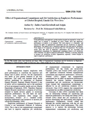 					View Vol. 8 No. 3 (2021): Effect of Organizational Commitment and Job Satisfaction on Employees Performance at Cibabat Hospital, Cimahi City West Java
				